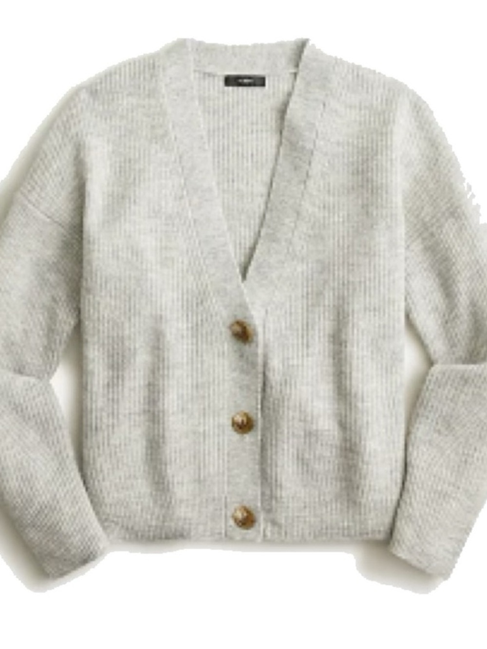 J. Crew Light Gray Cropped V-Neck Button-Front Ribbed Cardigan